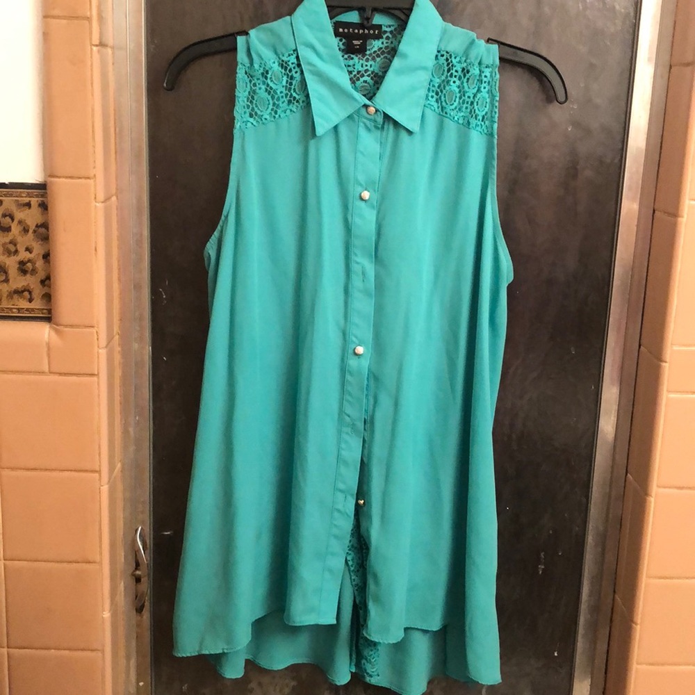 Pretty green top button down in the front.